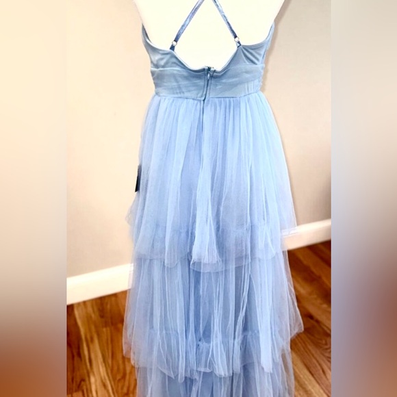 Lulu’s Charming Glamour Light Blue Tulle Sleeveless Tiered Poofy Maxi Dress - Picture 8 of 9